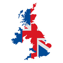 United Kingdom Map with UK Flag Silhouette Isolated on White Background