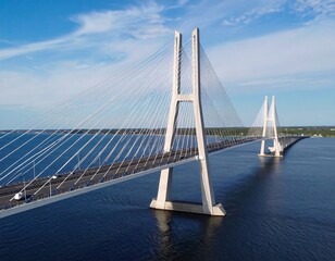 Spectacular cable-stayed bridge stretching across a vast expanse of ocean waters