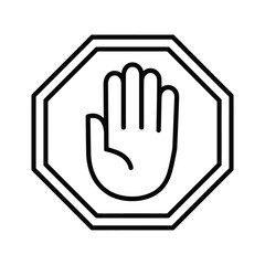 Obraz premium Stop hand sign in octagon shape outline vector illustration