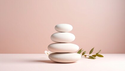 Stacked stones on pink background (1)