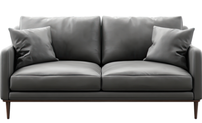 Gray fabric sofa with wooden legs