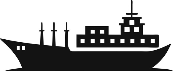Obraz premium Cargo Ship Silhouette Vector Black and White