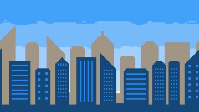 ドット絵のループする都会の街並みの背景素材, 昼