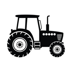 Black and white tractor icon for agriculture and farming themes