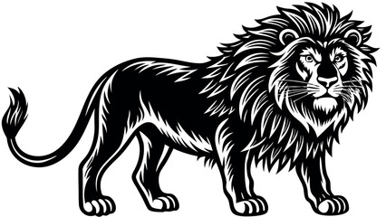Obraz premium Majestic lion head profile in a bold black silhouette design for branding and wildlife themes