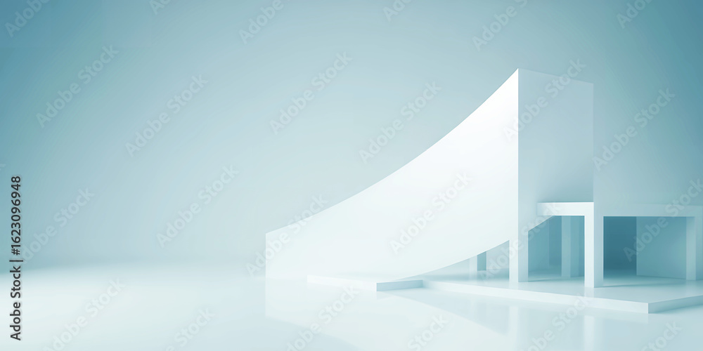 Wall mural abstract architectural design with curved white wall and minimalist structure view