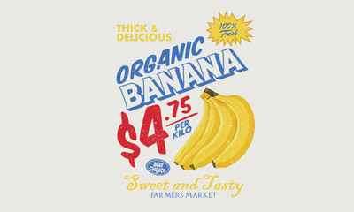 Local farmer markets. Organic food artwork for for t shirt and poster. Fruits of the spirit. Vintage banana art. Summer food poster design.