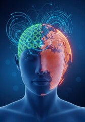 Digital mind and global connections, an abstract vision of human intellect