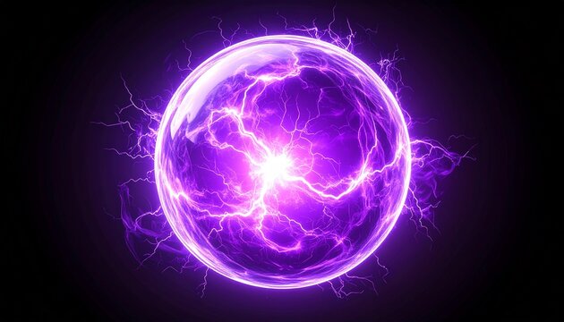 Purple plasma fireball hovering in black space, glowing with lightning-like energy spikes and subtle rotation