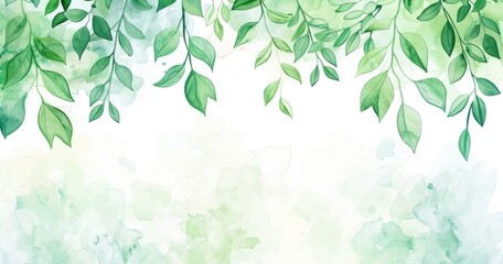 A watercolor illustration of green leaves against a soft background, ideal for nature themes.