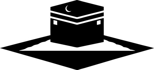 Kaaba on Prayer Mat Silhouette Vector Black and White