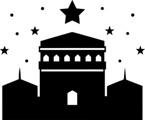Kaaba with Surrounding Stars Silhouette Black and White