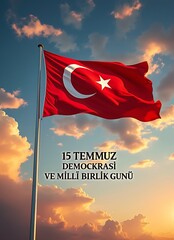 Turkish flag waving against a dramatic sunset sky with clouds turkey white