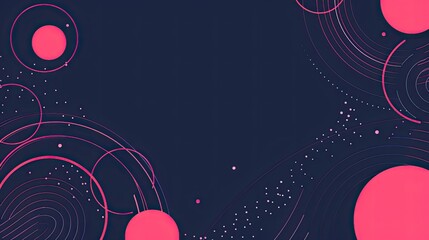 Abstract design featuring circles and lines in vibrant colors on a dark background.
