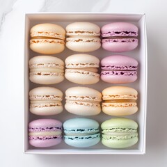 Obraz premium Colorful Assortment of Macarons in Simple White Gift Box
