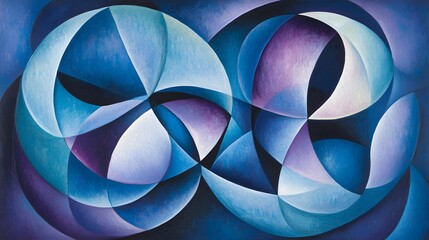 Abstract Blue Purple Geometric Intertwined Circles Painting