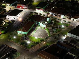 Itaja, Goias, Brazil - 05 02 2024: catholic church of Sao Joao Batista in Itaja Goias at night
