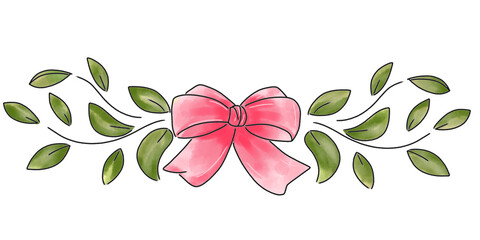 Pink Ribbon Bow with Leaves