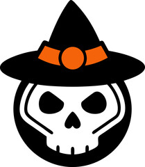 Skull with Halloween Pumpkin Hat Vector Black and White