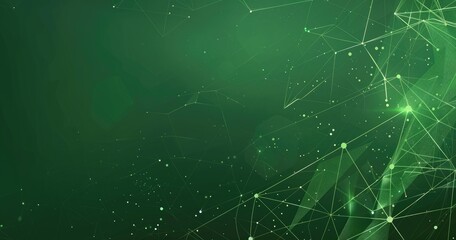 Abstract green background with geometric lines and dots, suggesting technology and connectivity.