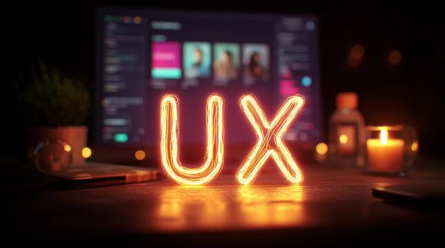 glowing ux letters made of illuminated wire on designer desk &mdash; creative concept image for use in user experience design blogs, digital agency websites, app development presentations, or tech startup