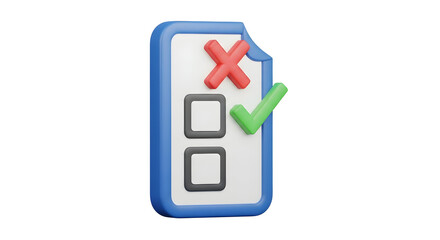 3D checklist icon with check and cross mark for task management