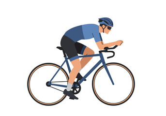 Obraz premium Focused cyclist speeds along on a blue bike