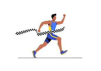 Triumphant runner crosses finish line fist raised in victory