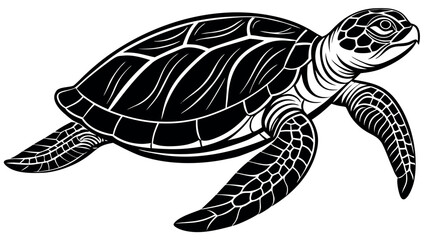 Fototapeta premium Majestic sea turtle silhouette swimming gracefully through ocean waters creating a serene underwater scene