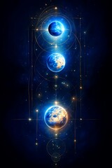 Vertical Alignment Of Seven Glowing Spheres Against Black Background