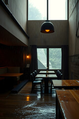 Elegant Restaurant Interior with Warm Lighting and Modern Design