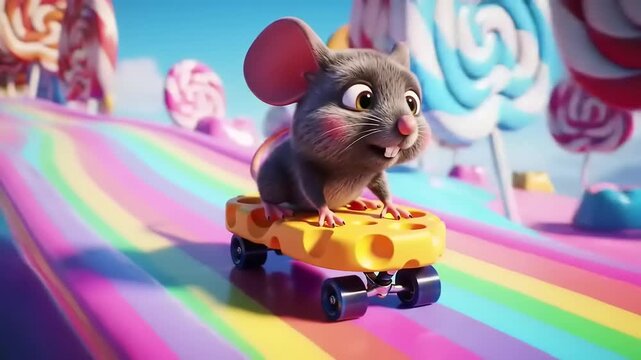 Cute Mouse Skateboarding Candy Land.