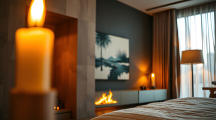 Modern Bedroom Interior with Wooden Accents and Artistic Decor