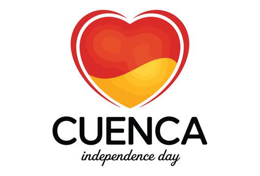 Cuenca Independence Day illustration with red-yellow heart motif and bold celebratory typography honoring Ecuadorian regional heritage