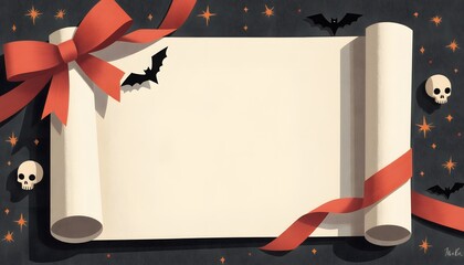 Spooky Halloween Scroll with Bats, Skulls, and Ribbon for Festive Occasion Design