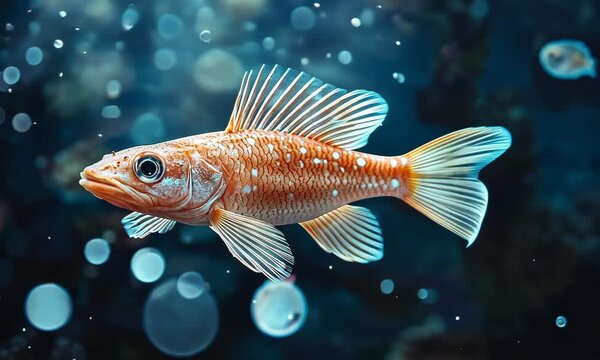 Graceful redfish swims through the deep blue ocean.