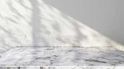A marble surface with soft shadows against a light wall, creating a serene atmosphere.