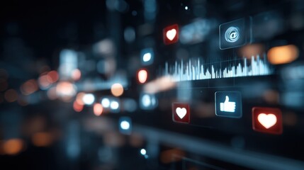 Medium shot of a smart audio moderation tool displaying realtime harmful speech detection with blurred social media interaction icons in the background to convey online community