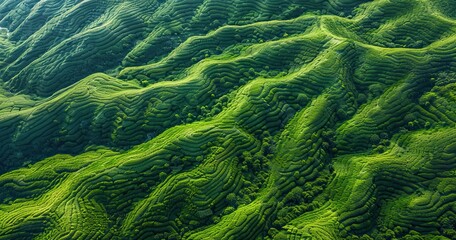Lush green terraced hills showcasing the beauty of nature's patterns and textures.