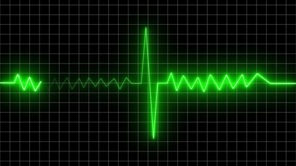 A neon heartbeat icon features a glowing heart with an electrocardiogram (ECG) line across it, symbolizing health, pulse, vitality, or medical monitoring in a vibrant style.

