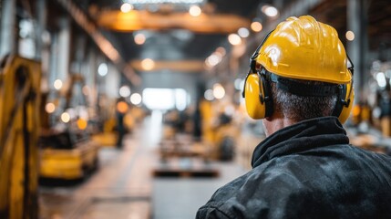 Senior worker focusing in large manufacturing facility