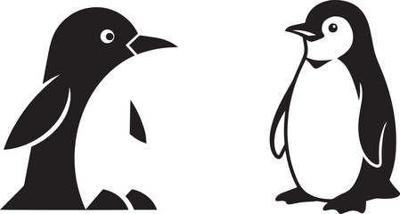 Two penguins, one facing left and one facing right, isolated on white background