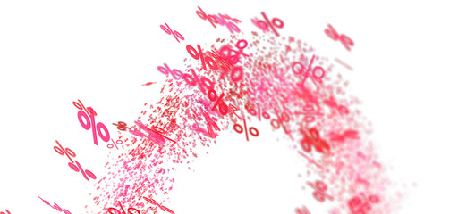 Abstract background image of pink percentage symbols exploding. Ideal for sales, discounts, and promotions.