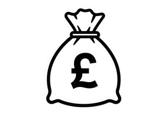 Obraz premium Black and white pound sterling money bag icon isolated on white background