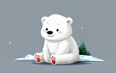 Cute polar bear sitting on snow
