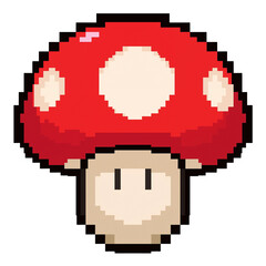 Obraz premium Pixelated mushroom character with transparent backdrop adds a touch of digital whimsy and nostalgia