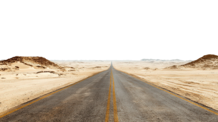 Desert Road Leading to the Horizon background isolated on a Transparent background, PNG file.