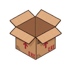 Pixelated cardboard container art delivering a nostalgic vibe through retro game aesthetics