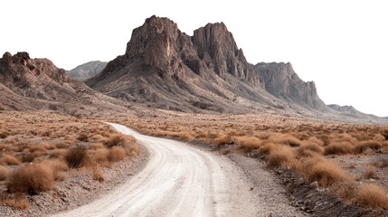 Desert Road Leading to the Mountains background isolated on a Transparent background, PNG file.