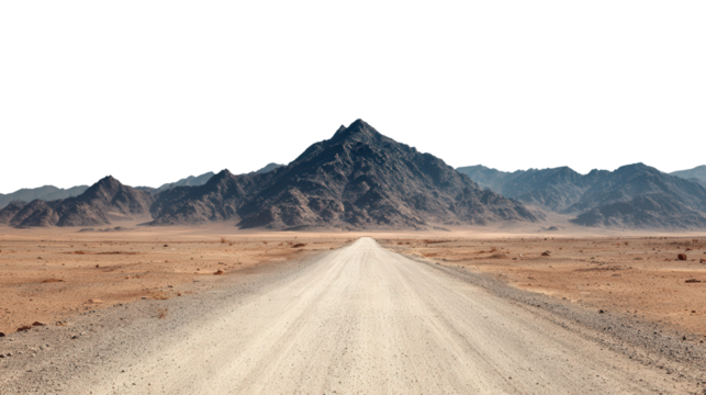 Desert Road Leading to the Mountains background isolated on a Transparent background, PNG file.